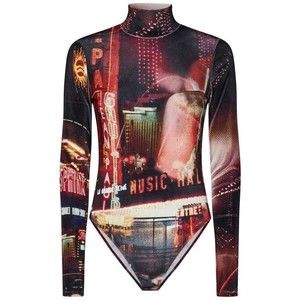 Jean Paul Gaultier Long-Sleeved Velvet Bodysuit With Pigalle Print - NWT